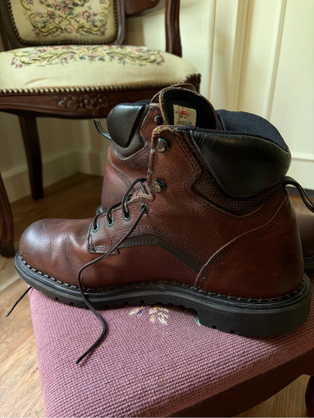 Men's Brown Leather Red WingLace-Up Work Boots